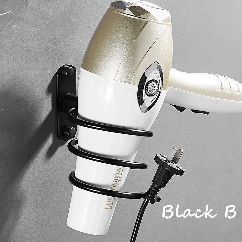 Wall-Mounted Black Hair Dryer Holder