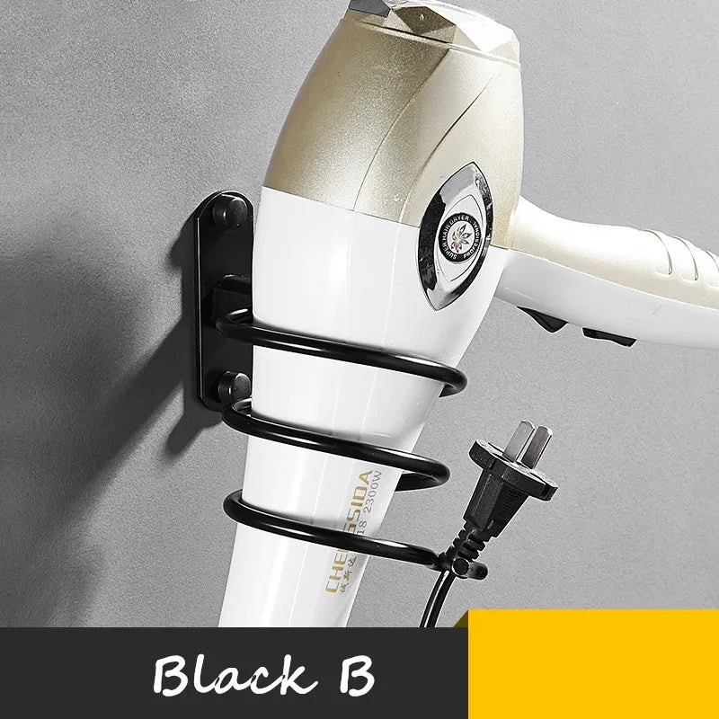 Wall-Mounted Black Hair Dryer Holder