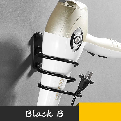 Wall-Mounted Black Hair Dryer Holder
