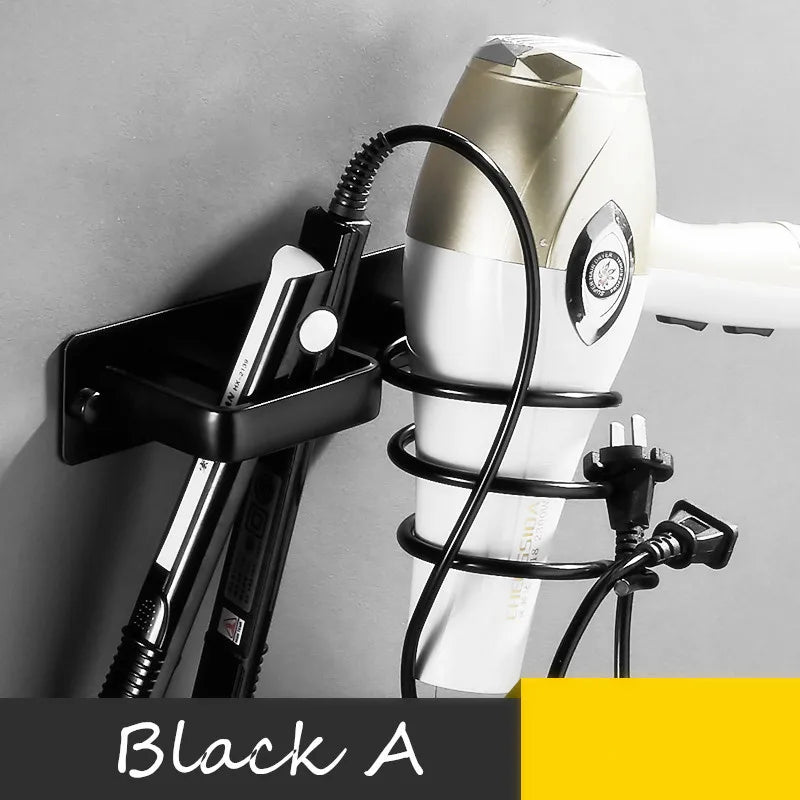 Wall-Mounted Black Hair Dryer Holder